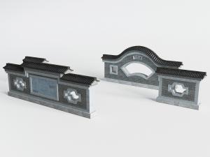 中式带有窗格的围墙影壁墙