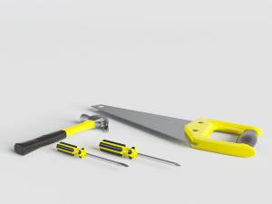 现代锯子、锤子和梅花起子五金工具3d模型 现代锯子、锤子和梅花起子五金工具