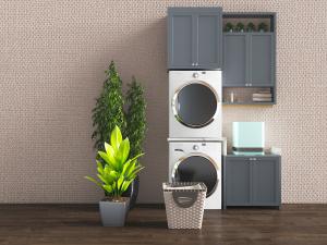 现代阳台洗衣机烘干机和收纳筐