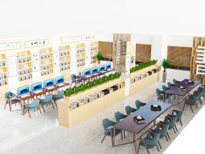 中式书店书架和桌椅组合3d模型 中式书店书架和桌椅组合