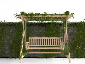 现代户外爬满藤蔓的花架秋千椅