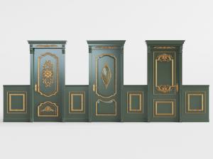 欧式复古镶金边雕花平开门墙裙