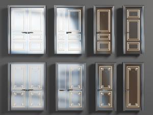 中式装饰结构线的双扇平开门、子母门