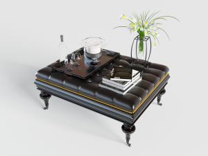 欧式带滑轮的方形皮革茶几3d模型 欧式带滑轮的方形皮革茶几