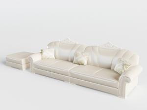 新古典奶黄色多人沙发、沙发凳