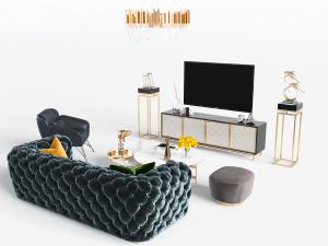 现代轻奢多人沙发休闲椅子电视柜组合