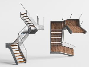 工业风转角楼梯3d模型 工业风转角楼梯