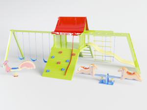 儿童滑滑梯、秋千和软梯娱乐设一体施设备3d模型 儿童滑滑梯、秋千和软梯娱乐设一体施设备