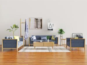 北欧蓝色多人双人单人沙发茶几组合