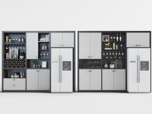 新中式嵌入冰箱的酒柜3d模型 新中式嵌入冰箱的酒柜