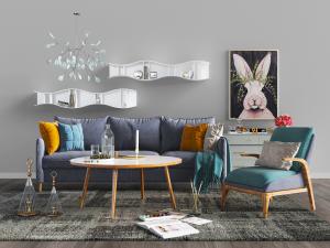 北欧布艺儿童多人沙发休闲椅子茶几组合