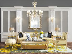 欧式多人沙发、休闲椅子和沙发凳组合