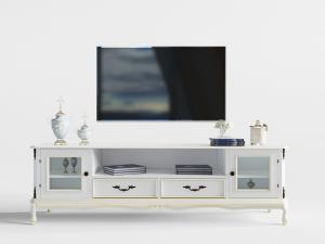 简欧白色电视柜电视机
