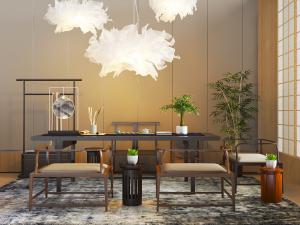 新中式长方形茶桌椅组合