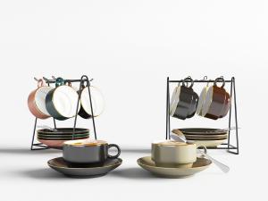 现代杯架上的陶瓷咖啡杯茶杯