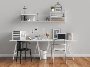 北欧白色实木双人位书桌椅组合3d模型 北欧白色实木双人位书桌椅组合