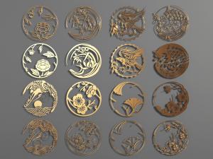 中式金属雕花植物、鸟墙饰挂件