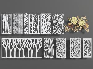 新中式竹子、树木镂空图案的隔断和墙饰挂件