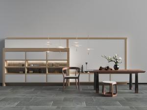 中式实木茶桌椅、装饰柜