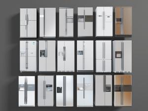 现代银色金色外壳的双门大冰箱