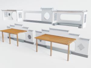 中式带有拱形门洞和雨棚的围墙