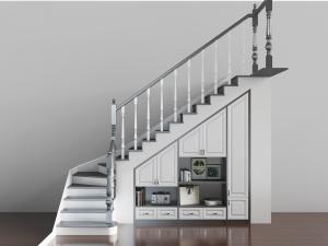 美式白色带收纳装饰柜的楼梯3d模型 美式白色带收纳装饰柜的楼梯