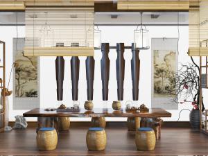 中式实木原木茶桌鼓凳古琴