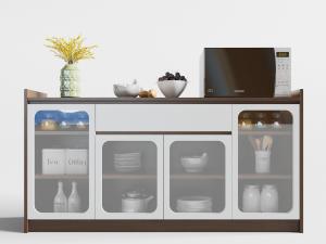 北欧实木磨砂玻璃柜门的餐边柜