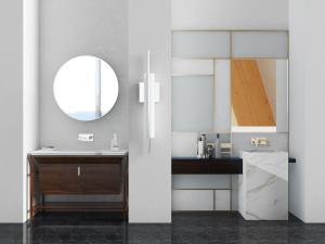 现代实木洗手台、浴室镜