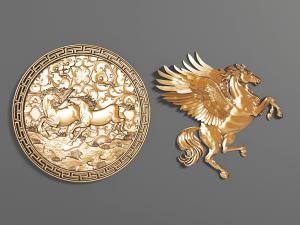 新中式雕花马匹墙饰挂件