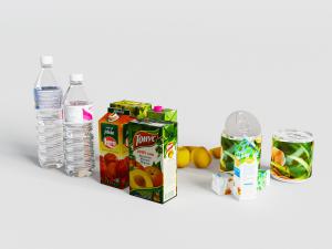 现代瓶装水、盒装果汁饮料