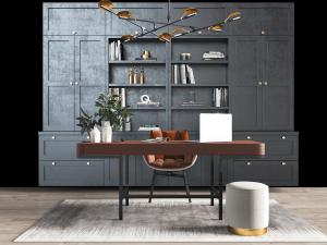 现代轻奢书桌椅组合3d模型 现代轻奢书桌椅组合