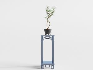 中式花架和松树盆景植物