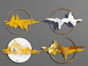 中式圆形中山水造型的墙饰挂件