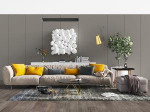 现代北欧多人沙发、沙发凳和茶几组合