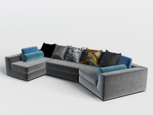 现代灰色转角多人沙发