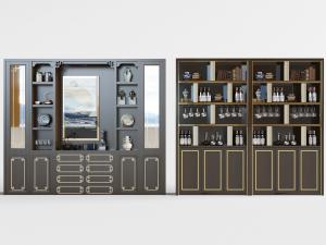 新中式超宽实木酒柜3d模型 新中式超宽实木酒柜