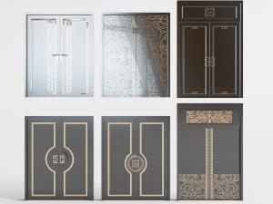 新中式带有雕花纹理的双扇大门