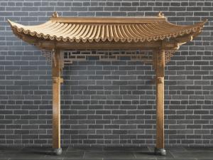 中式实木飞檐雕花大门