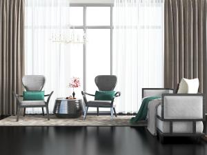 新中式多人沙发休闲椅子边几组合