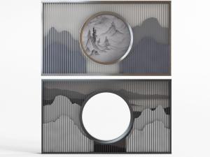 中式电视背景墙3d模型 中式电视背景墙