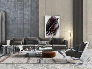 现代布艺多人转角沙发、休闲椅子茶几组合