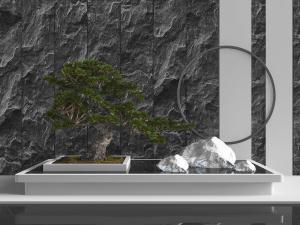 中式松树盆景水池景观小品