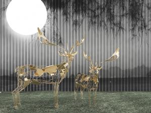 中式金属麋鹿景观小品