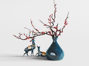 中式陶瓷花瓶花卉摆件