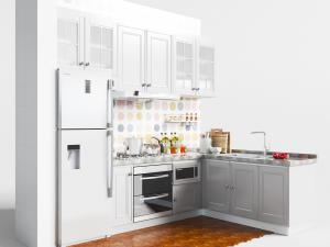 现代嵌入冰箱的L形橱柜吊柜