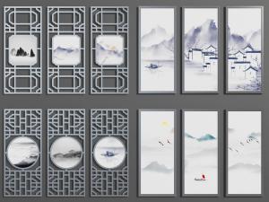 中式窗格隔断3d模型 中式窗格隔断
