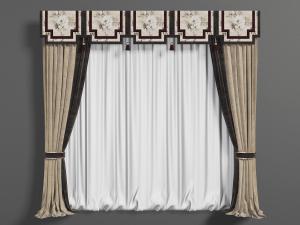 中式带帘头的窗帘窗纱