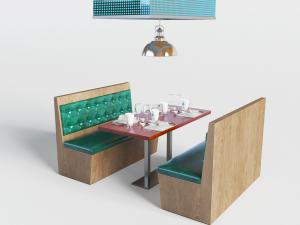 简欧实木带菱形软包的卡座餐桌3d模型 简欧实木带菱形软包的卡座餐桌