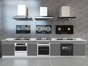 现代厨房抽油烟机、燃气灶和烤箱厨房电器